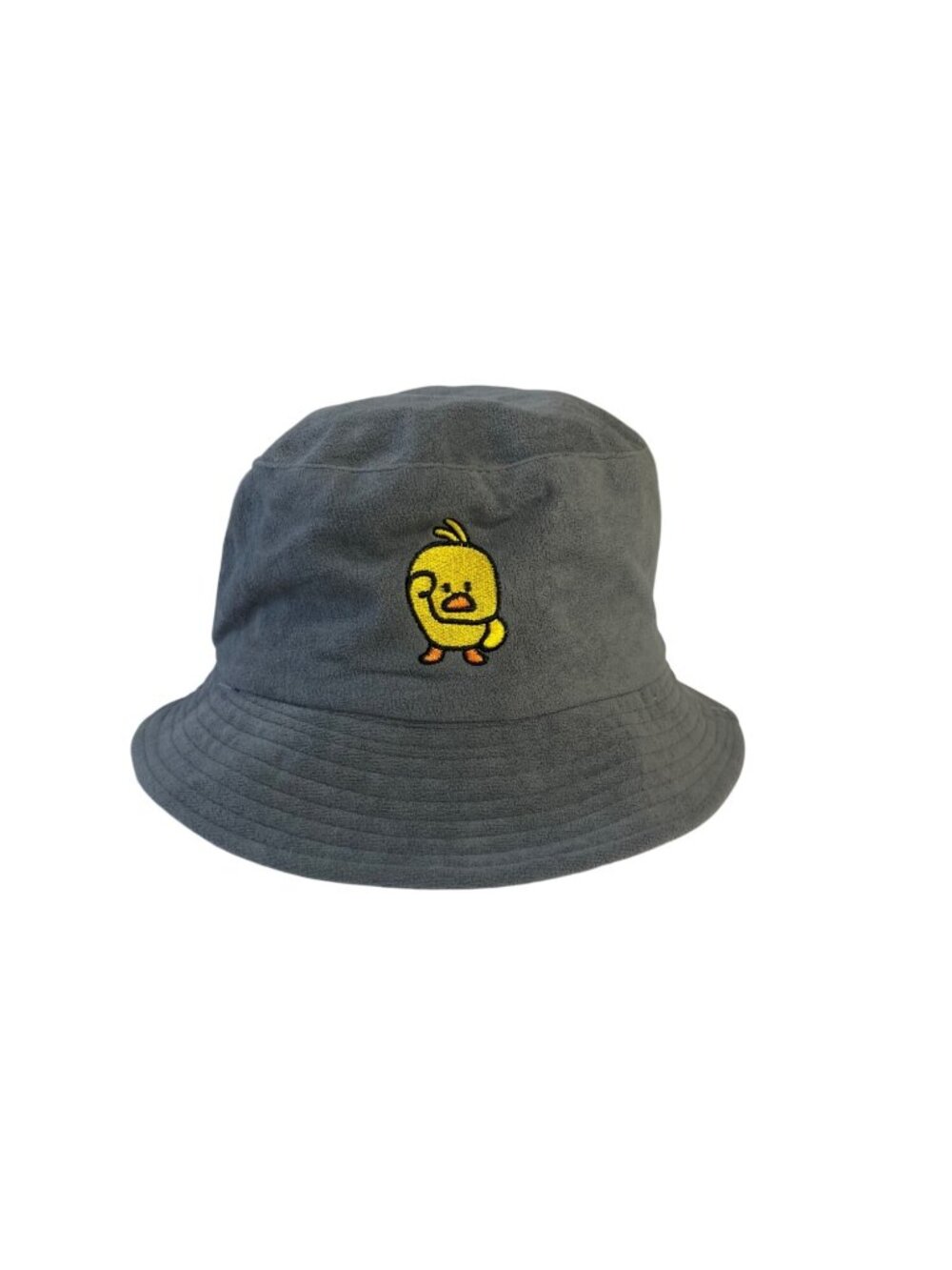 Reversible Yellow Chick Embroidered Bucket Hat Black Gray Casual Outdoor